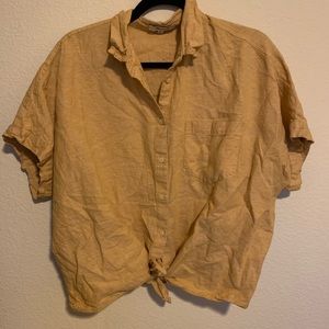 Madewell yellow tie front blouse